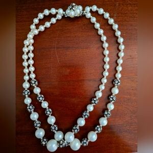 50s vintage faux pearl and rhinestone necklace